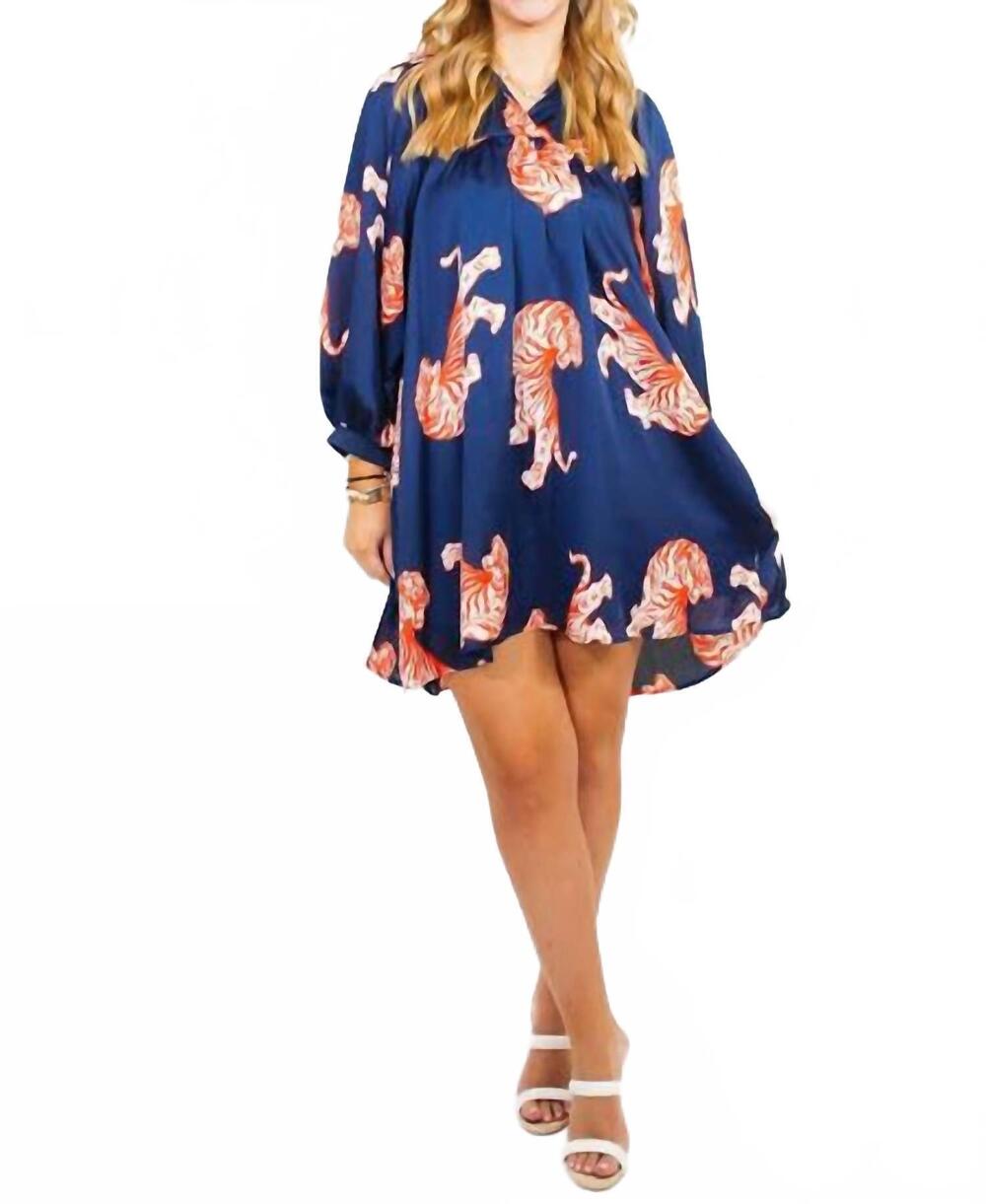 NEW ADRIENNE stand collar drop shoulder dress in blue